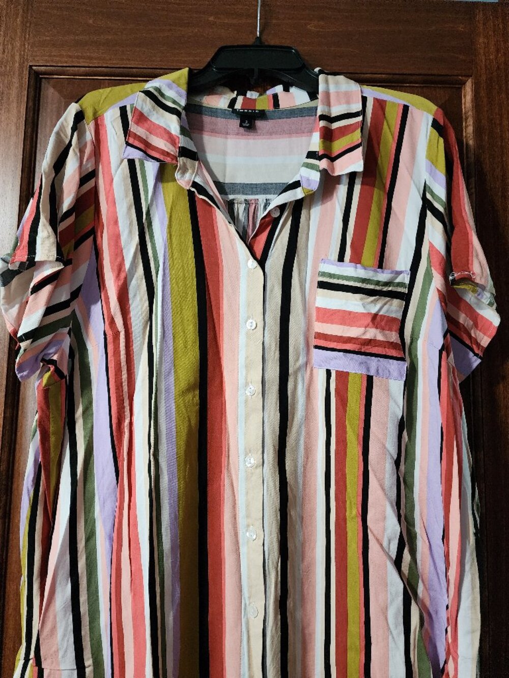 Torrid Multicolor Striped Button-Down Stretch Challis Shirt